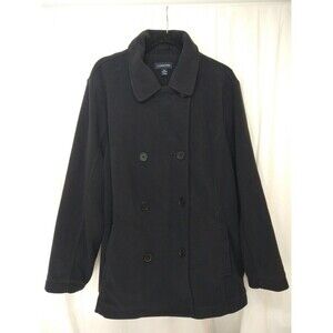 Land’s End Womens Black Fleece Pea Coat Size 2X Winter Classic Cozy Warm Soft